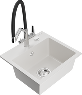 Mexen Milo granitový drez 1-komorový s kuchynskou batériou Duo, biely - 6505-20-671701-07