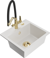 Mexen Milo granitový kuchynský drez s 1 komorou a kuchynskou batériou Duo, biely - 6505-20-671701-57-G