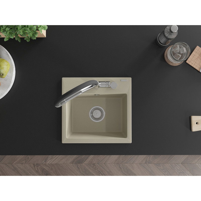 Mexen Milo granitový drez 1-komorový s kuchynskou batériou Duo, béžový - 6505-69-671701-07