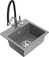 Mexen Milo žulový drez s jednou komorou a kuchynskou batériou Duo, sivý - 6505-71-671701-07