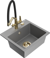 Mexen Milo granitový drez 1-komorový s kuchynskou batériou Duo, sivý - 6505-71-671701-57-G
