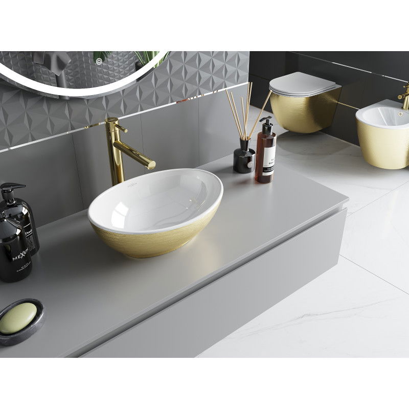Mexen Elza umývadlo na dosku 40 x 33 cm, biela/zlatá vzor línie - 21014017