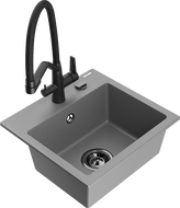 Mexen Milo granitový kuchynský drez 1-komorový s kuchynskou batériou Duo, sivý - 6505-71-671701-70-B