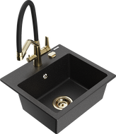 Mexen Milo granitový drez s 1-miskou a kuchynským kohútikom Duo, čierno/strieborný metalik - 6505-73-671701-57-G