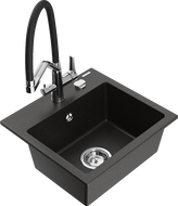 Mexen Milo žulový kuchynský drez s batériou Duo, čierny/zlatý metalik - 6505-75-671701-07