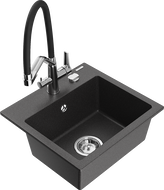Mexen Milo granitový kuchynský drez s 1 komorou a Duo kuchynskou batériou, čierno-biely škvrnitý - 6505-76-671701-07