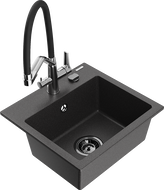 Mexen Milo žulový kuchynský drez s 1-komorou a kuchynskou batériou Duo, čierny s bodkami - 6505-76-671701-07-B