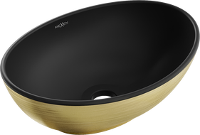 Mexen Elza umývadlo na dosku 40 x 33 cm, čierna mat/zlatý vzor línie - 21014027