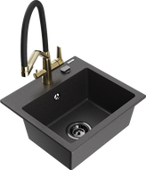 Mexen Milo žulový drez s 1 komorou a kuchynskou batériou Duo, čierny s bodkami - 6505-76-671701-57-B
