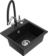 Mexen Milo kuchynský drez z granitu 1-komorový s kuchynskou batériou Duo, čierny - 6505-77-671701-07