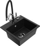 Mexen Milo žulový drez s 1-komorou a kuchynskou batériou Duo, čierny - 6505-77-671701-07-B
