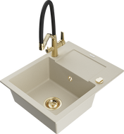 Mexen Enzo granitový drez s 1 komorou a odkvapkávačom a kuchynskou batériou Duo, béžový - 6506-69-671701-57-G