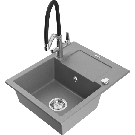 Mexen Enzo žulový drezeň s 1-komorou a odkvapkávačom a kuchynskou batériou Duo, sivý - 6506-71-671701-07