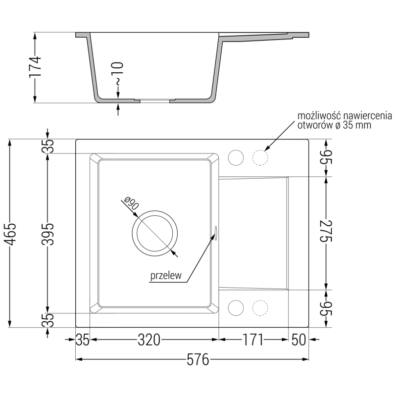 Mexen Enzo granitový drez 1-komorový s odkvapkávačom a kuchynskou batériou Duo, čierny/strieborný metalik