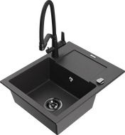 Mexen Enzo žulový kuchynský drez s 1 komorou, odkvapkávačom a kuchynskou batériou Duo, čierna kropenatá - 6506-76-671701-70-B
