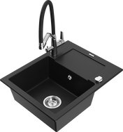 Mexen Enzo žulový drez s 1 komorou a odkvapkávačom a kuchynskou batériou Duo, čierna - 6506-77-671701-07