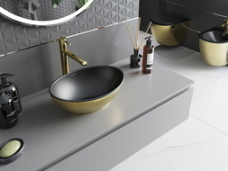 Mexen Elza umývadlo na dosku 40 x 33 cm, čierna matná/zlatý vzor šupiny - 21014028