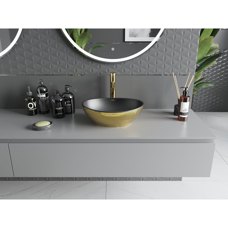 Mexen Elza umývadlo na dosku 40 x 33 cm, čierna matná/zlatý vzor šupiny - 21014028