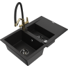 Mexen Gaspar žulový kuchynský drez 1,5-komorový s odkvapkávačom a kuchynskou batériou Duo, čierny - 6507-77-671701-57-B