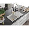 Mexen Pablo granitový drez s 1 komorou s odkvapkávačom a kuchynskou batériou Duo, biely - 6510-20-671701-57-G