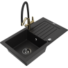 Mexen Pablo žulový drez 1-komorový s odkvapkávacou plochou a kuchynskou batériou Duo, čierny - 6510-77-671701-57-B