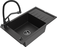 Mexen Elias kuchynský drez s odkvapkávačom a kuchynskou batériou Duo, čierny/strieborný metalik - 6511-73-671701-70-B