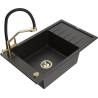 Mexen Elias granitový kuchynský drez s 1 komorou, s odkvapkávačom a kuchynskou batériou Duo, čierny/zlatý metalický