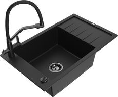 Mexen Elias žulový drez 1-komorový s odkvapkávačom a kuchynskou batériou Duo, čierny - 6511-77-671701-70-B