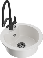 Mexen Diego jednokomorový kuchynský drez z granitu s kuchynskou batériou Duo, biely - 6512-20-671701-70-B