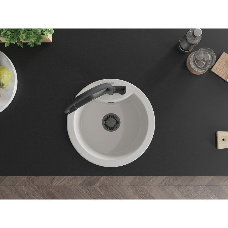 Mexen Diego jednokomorový kuchynský drez z granitu s kuchynskou batériou Duo, biely - 6512-20-671701-70-B