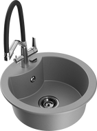 Mexen Diego kamenný drez s 1 komorou a kuchynskou batériou Duo, sivý - 6512-71-671701-07-B