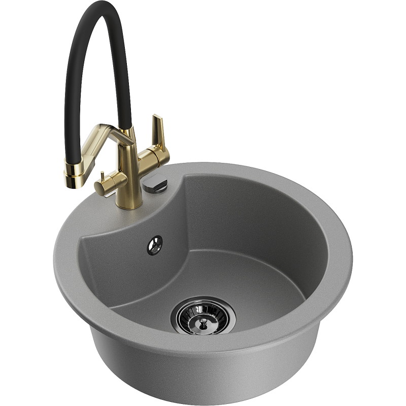 Mexen Diego jednokomorový žulový kuchynský drez s batériou Duo, sivý - 6512-71-671701-57-B
