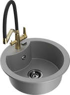 Mexen Diego žulový drez s 1 komorou a kuchynskou batériou Duo, sivý - 6512-71-671701-57-B