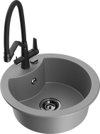Mexen Diego granitový kuchynský drez s 1 komorou a kuchynskou batériou Duo, sivý - 6512-71-671701-70-B