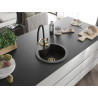 Mexen Diego žulový kuchynský drez 1-komorový s kuchynskou batériou Duo, čierny/strieborný metalik - 6512-73-671701-57-G