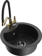 Mexen Diego 1-komorový granitový drez s kuchynskou batériou Duo, čierny/strieborný metalik - 6512-73-671701-57-B