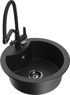 Mexen Diego granitový drez s 1 komorou a kuchynskou batériou Duo, čierny/strieborný metalik - 6512-73-671701-70-B