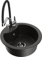 Mexen Diego granitový drez 1-komorový s kuchynskou batériou Duo, čierny/zlatý metalik - 6512-75-671701-07-B