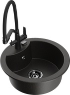 Mexen Diego granitový drezu 1-komorový s kuchynskou batériou Duo, čierny/zlatý metalik - 6512-75-671701-70-B