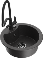 Mexen Diego granitový drez 1-komorový s kuchynskou batériou Duo, čierny škvrnitý - 6512-76-671701-70-B