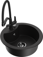 Mexen Diego granitový drez 1-komorový s kuchynskou batériou Duo, čierny - 6512-77-671701-70-B