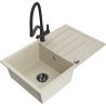 Mexen Bruno granitový kuchynský drez 1-komorový s odkvapkávačom a kuchynskou batériou Duo, béžový - 6513-69-671701-70-B