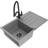 Mexen Bruno granitový drez 1-komorový s odkvapkávačom a kuchynskou batériou Duo, sivý - 6513-71-671701-70-B