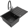 Mexen Bruno granitový drez s 1 komorou so stiekacou plochou a kuchynskou batériou Duo, čierny/strieborný metalický