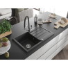 Mexen Bruno granitový drez s 1 komorou s odkvapkávacou plochou a kuchynskou batériou Duo, čierny bodkovaný