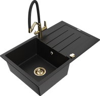 Mexen Bruno granitový drez 1-komorový s odkvapkávačom a kuchynskou batériou Duo, čierny - 6513-77-671701-57-G