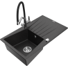 Mexen Cesar granitový drez 1-komorový s odkvapkávačom a kuchynskou batériou Duo, čierny/strieborný metalik - 6514-73-671701-07