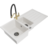 Mexen Andres granitový drez 1,5-komorový s odkvapkávačom a kuchynskou batériou Duo, biely - 6515-20-671701-57-B