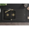 Mexen Andres granitový kuchynský drez 1,5-komorový s odkvapkávačom a kuchynskou batériou Duo, čierny/zlatý metalik