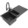 Mexen Andres granitový drez s 1,5 komorami, odkvapkávačom a kuchynskou batériou Duo, čierny škvrnitý
